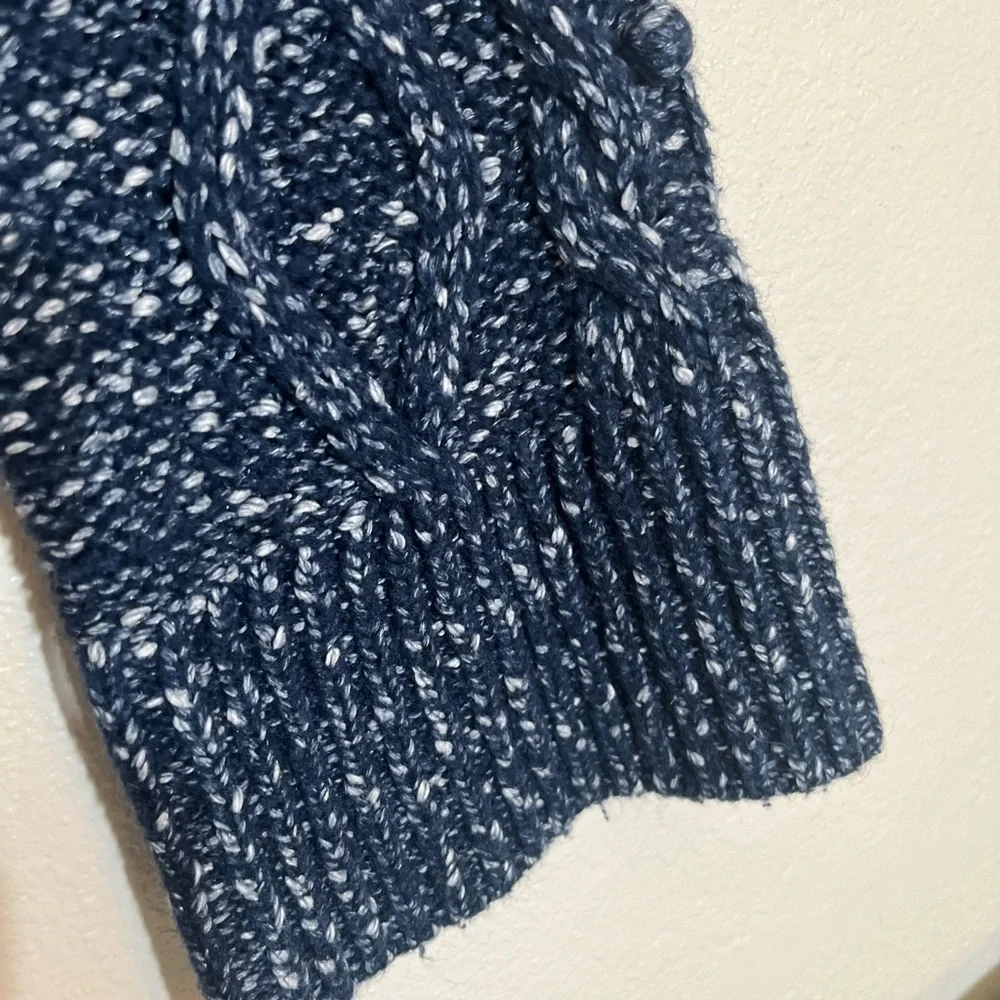 kate spade Sweater - Women's Medium Navy Blue White - Cable Knit Turtleneck